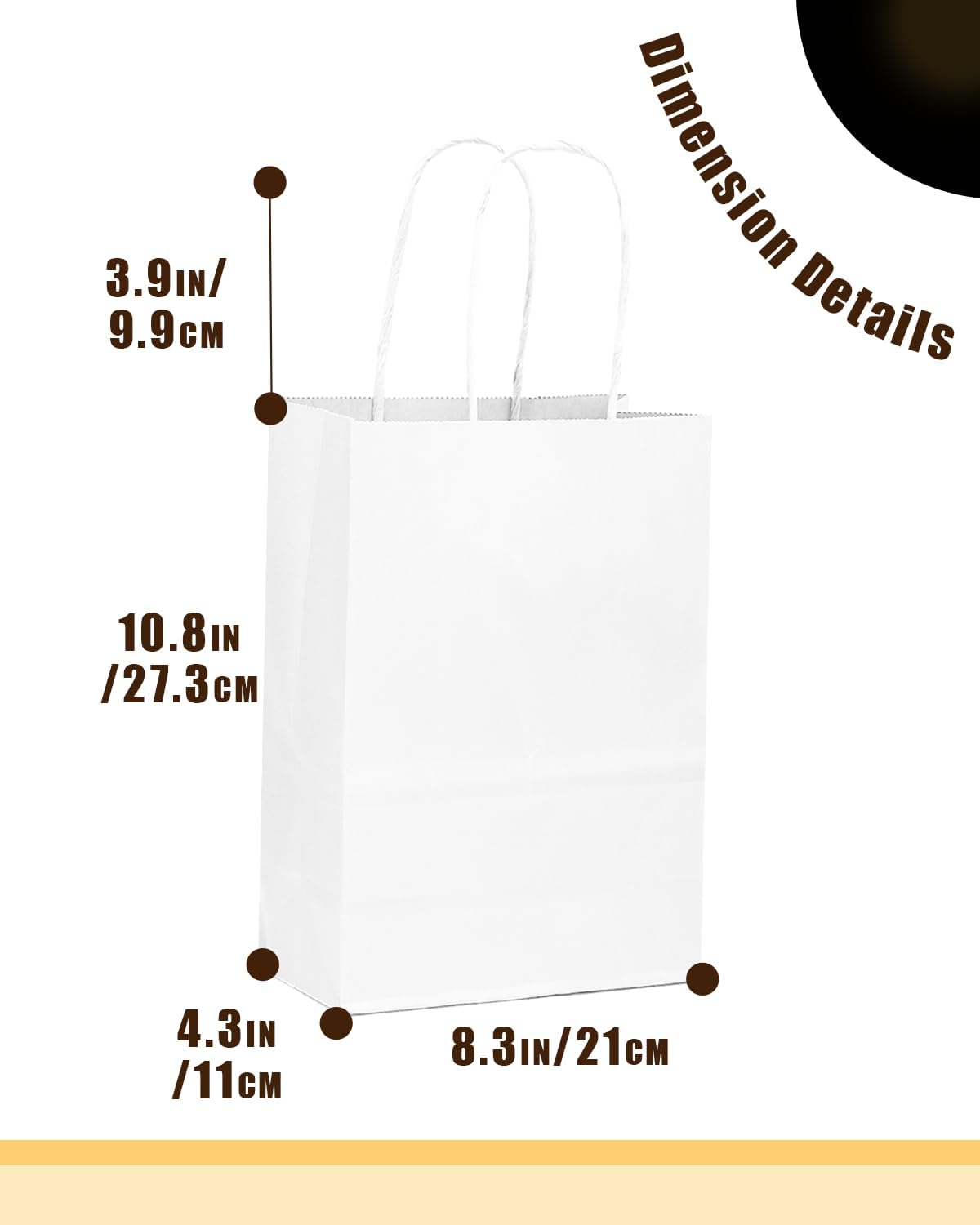 qiqee 50-Packs White Paper Gift Bags with Handles Bulk 11"x8.3"x4.3" Medium Size Paper Bags Multiple Uses