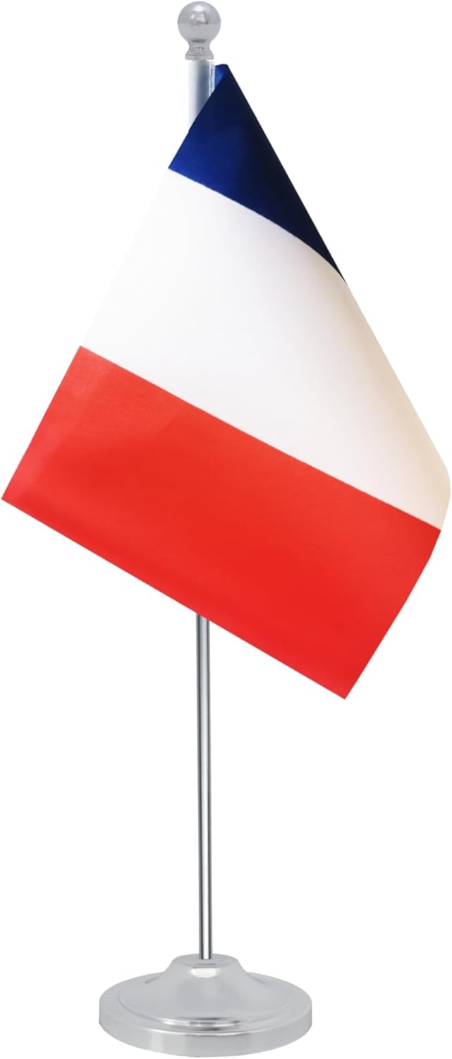 France Desk Flag, French Table Office Flag with Metal Pole and Stand Base, International Country Flags, Festival Event Celebration, Classroom Meeting Desktop Decor (France)