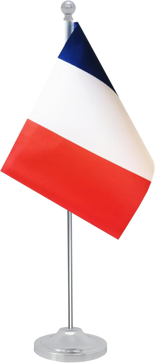 France Desk Flag, French Table Office Flag with Metal Pole and Stand Base, International Country Flags, Festival Event Celebration, Classroom Meeting Desktop Decor (France)