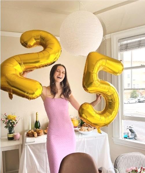 Big 40 Inch Gold 2 Number Balloon Birthday Decoration, Number 2 Helium Balloons 12 20 22 23 24 26 28 32 42 Celebration, Boy Girl Baby Anniversary Party Graduations Supplies
