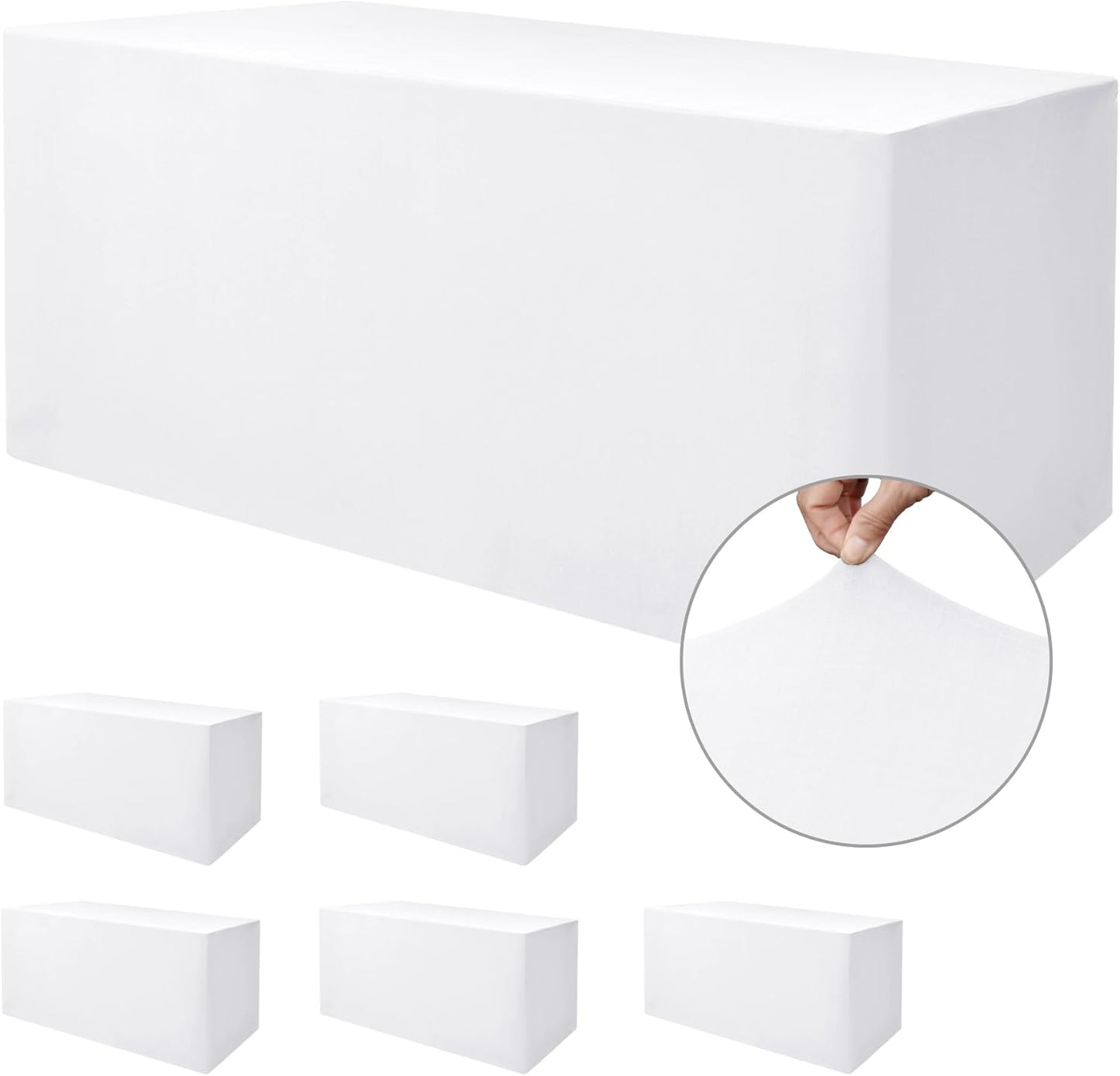 Nasitos Spandex Fitted Table Clothes, 6 Pack - 48 x 24 Inch - White Rectangle Tablecloths for 4 Foot Tables, Fabric Table Cover Protector for Folding Table, Parties, Craft Show, Trade Show