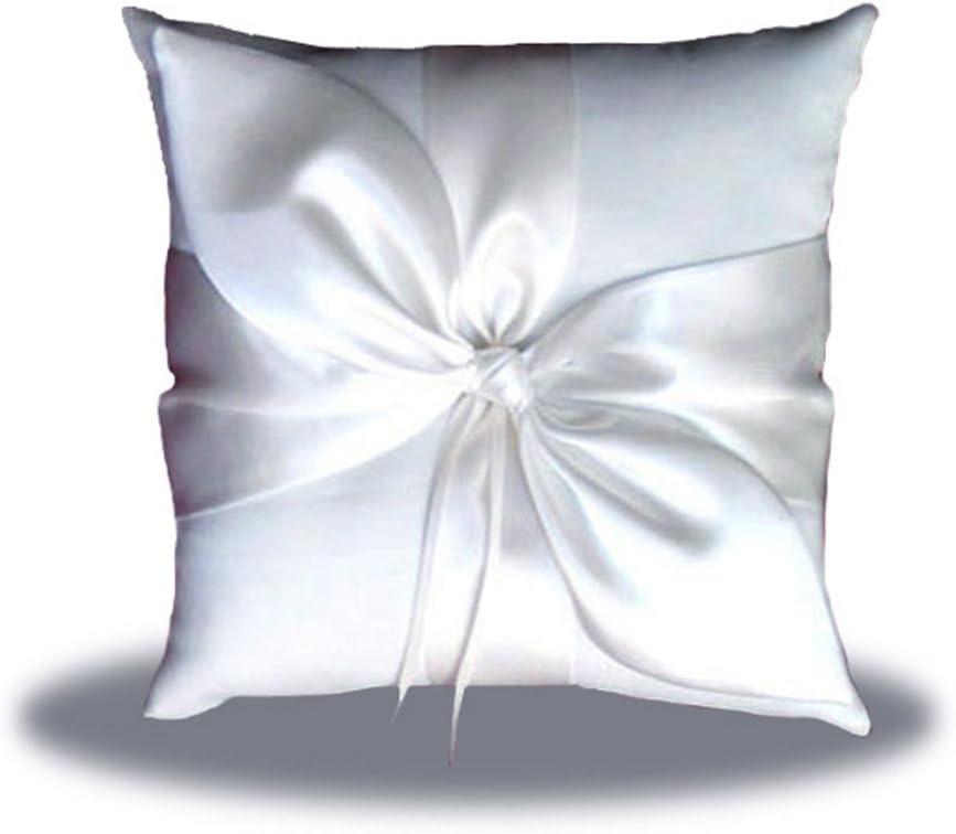 SACASUSA White Satin Bow Wedding Ring Pillow Bearer