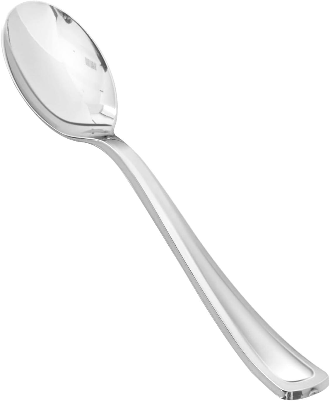 BESTVIP 50 Pack 6.9 Inch Silver Plastic Spoons, Heavy Duty Plastic Silverware, Heavyweight Silver Disposable Spoons, Disposable Serving Utensils for Catering, Parties, Dinners, Weddings, Christmas