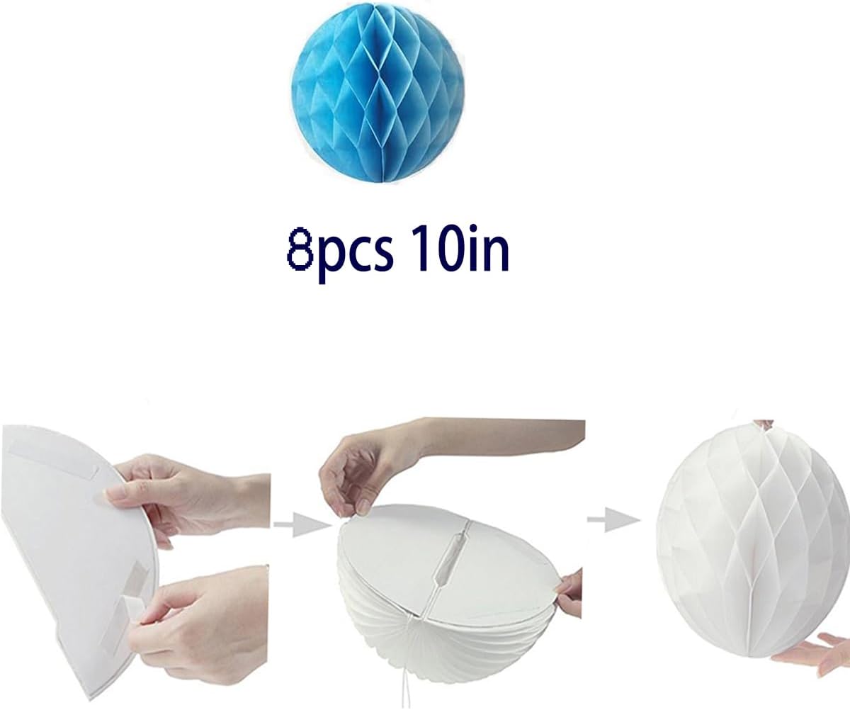 8pcs 10 inch Paper Honeycomb Balls Decorative Tissue Pom Poms Flower Art Hanging Balls for Birthday Wedding Nursery Baby Shower Home Decor (10inch, Blue)