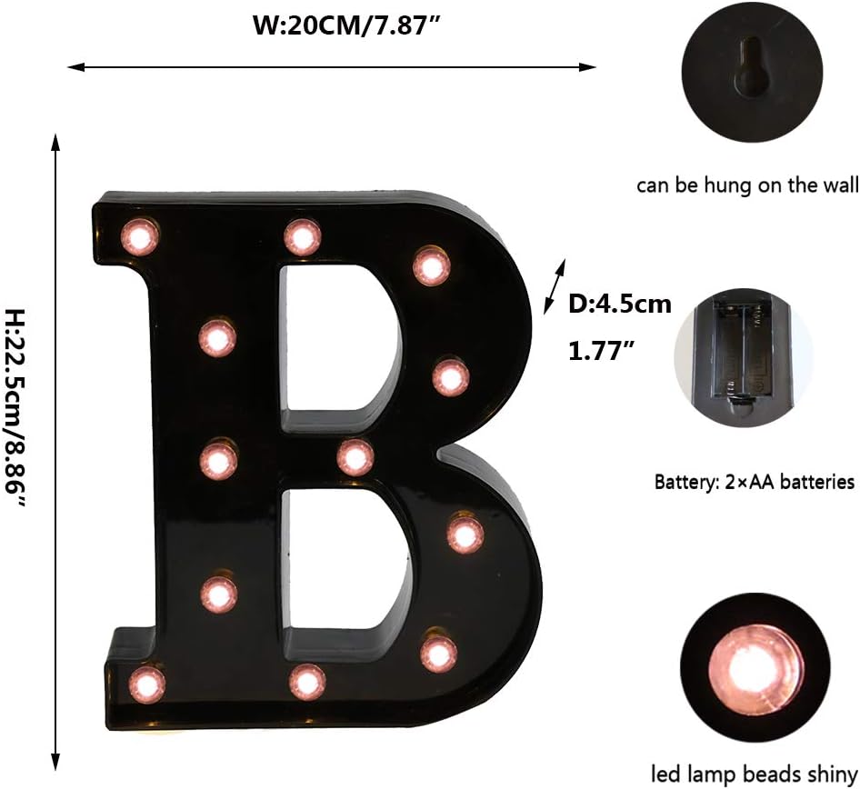 Light Up Black Alphabet Marquee Letters Sign LED Marquee Number Lights Sign for Night Light Home Bar Christmas Lamp Birthday Party Wedding Decorations B