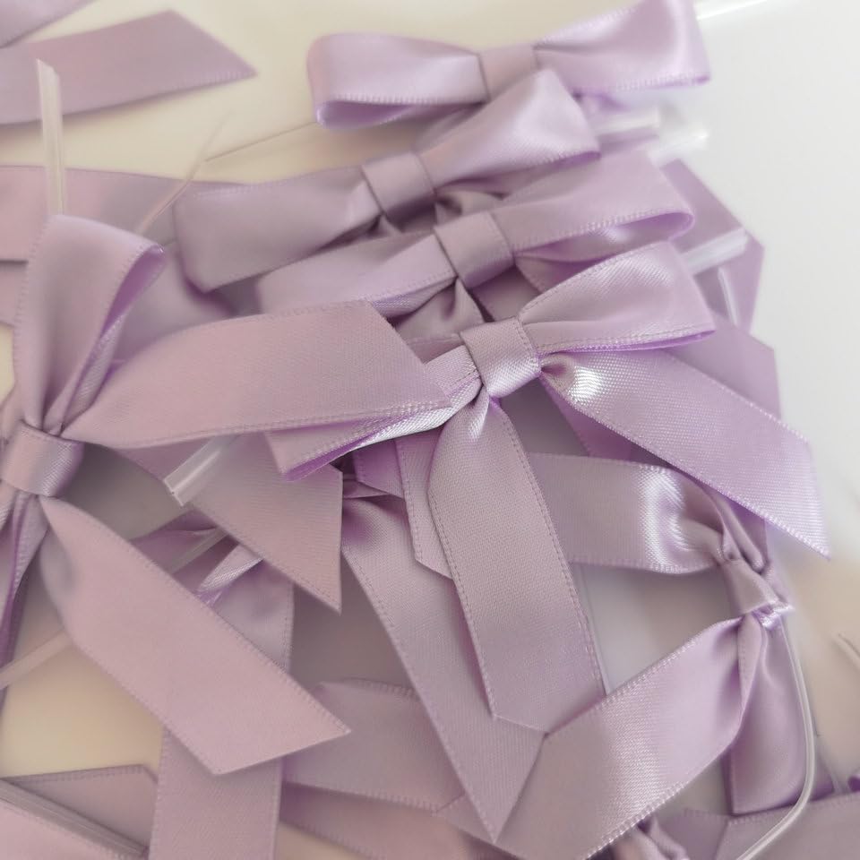 50pcs 2-1/2" Lavender Satin Ribbon Bows with Twist Ties Mini Ribbon Bows for Candy Partiy Decoration Gift Packing&Wrapping Accessoried(Lavender)