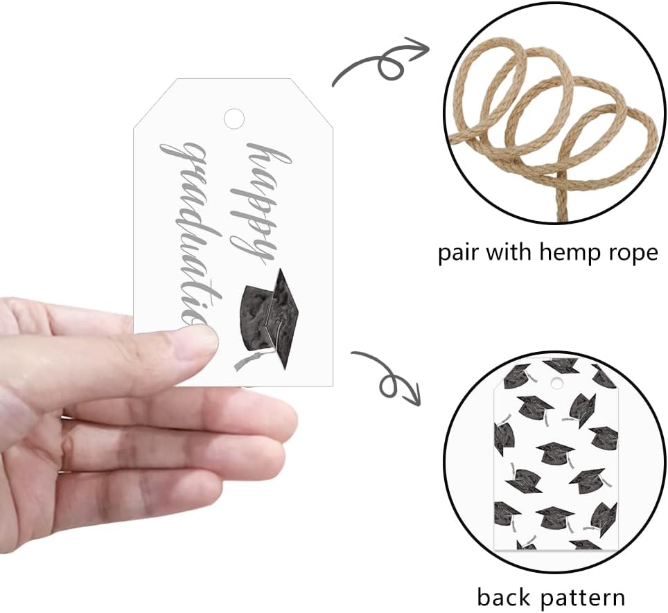 50 Pcs Graduation Gift Tags, Congrats Grad Party Favors Gift Tags for High School or Happy College Graduation Party Decoration Supplies (Gray, 2.2 * 3.5)