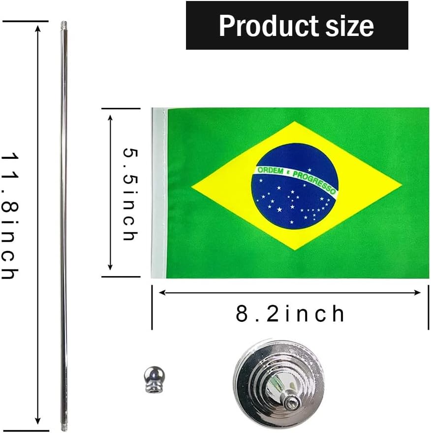Brazil Flag Brazilian Flags, Small Mini Brazilian Desk Flag, Used for Table Office Classroom Home Patriotic Events Decorations