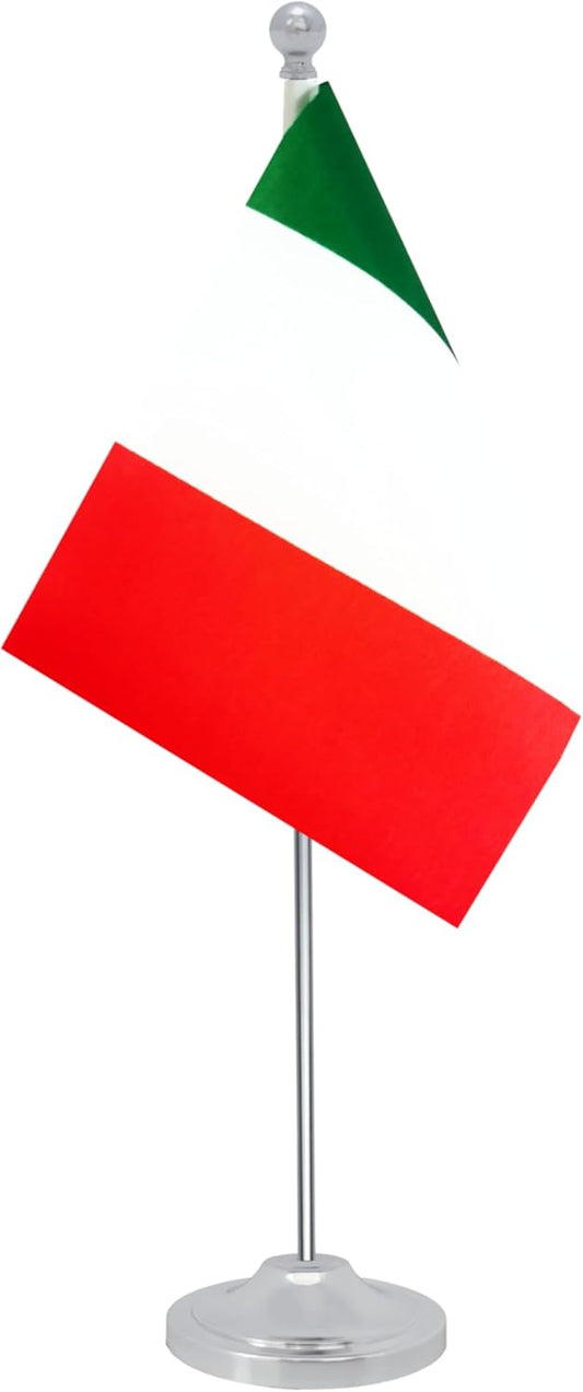 Italy Desk Flag, Italian Table Office Flag with Metal Pole and Stand Base, International Country Flags, Festival Event Celebration, Classroom Meeting Desktop Decor (Italy)