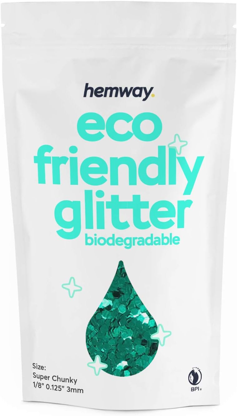 Hemway Biodegradable Glitter Eco Friendly - 100g/3.5oz Bio Cosmetic Safe Sparkle Vegan for Face Eyeshadow Body Hair Festival Makeup Craft - Super Chunky (1/8" 0.125" 3mm) - Turquoise Blue