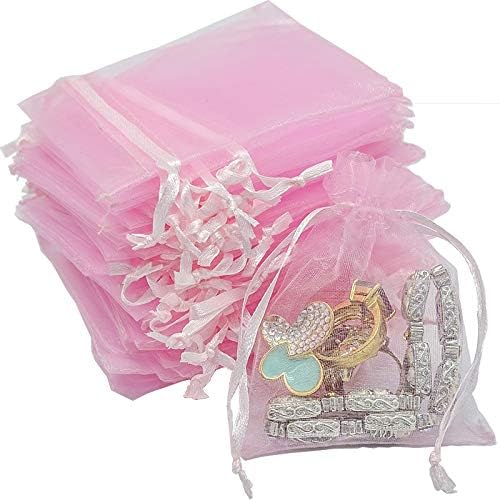 TheDisplayGuys 100-Pack 6x8 Pink Sheer Organza Gift Bags with Drawstring, Jewelry Candy Treat Wedding Party Favors Mesh Pouch
