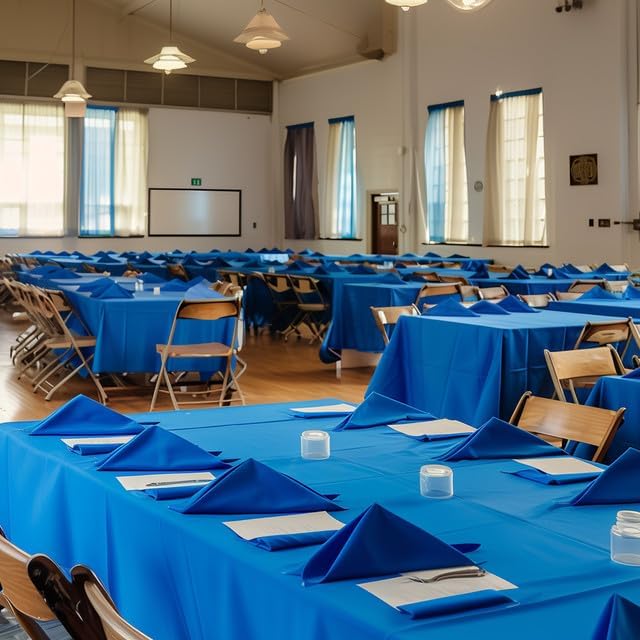 Blue Plastic Table Cover Roll - 54IN x 300FT, Table Cloth for Rectangle Table with Slide Cutter, Plastic Table Cloth Disposable with Cut-to-Size Design for Weddings, Banquets, Parties