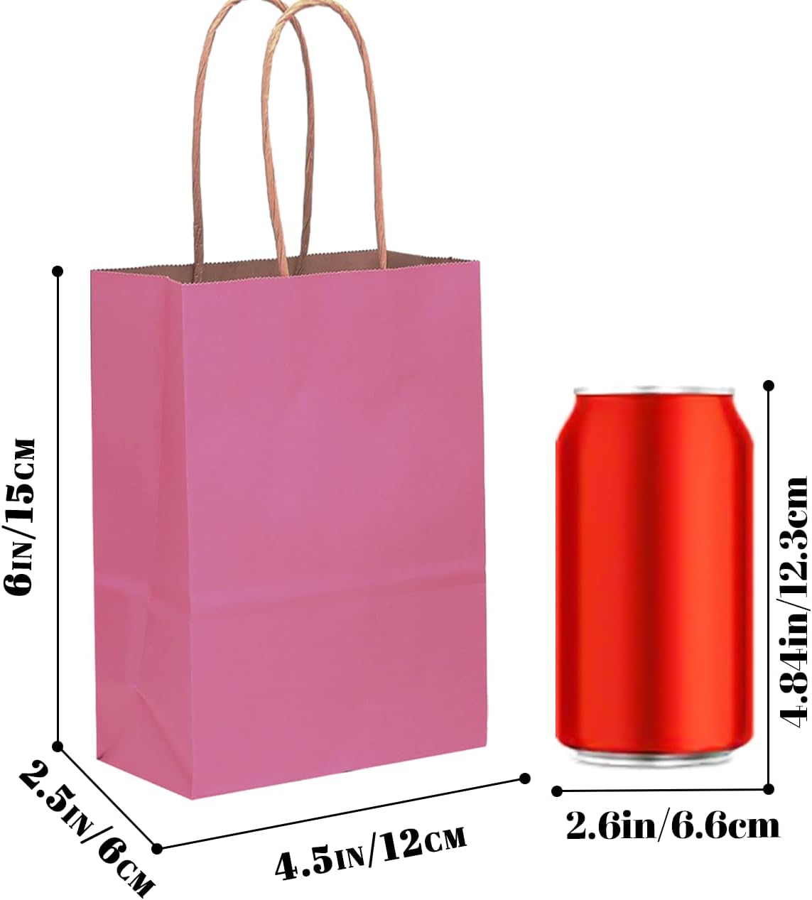 qiqee 200Pcs Paper Gift Bags with Handles - 4.5"×2.5"×6" Mini Party Favor Bags Multiple Uses - 16 Solid Colors