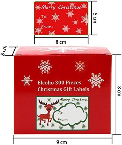 Elcoho 300 Pieces Christmas Self Adhesive Gift Tag Self Stick Stickers Gift Name Tag Christmas Stickers with 6 Different Designs (Color A)