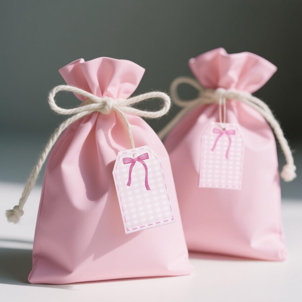 100Pcs Coquette Pink Bow Gift Tags with String Pink Buffalo Plaid Large Gift Tag with 65Ft White String Paper Gift Tag for Coquette Bow Baby Shower Birthday Bachelorette Wedding Gift Wrap Tag