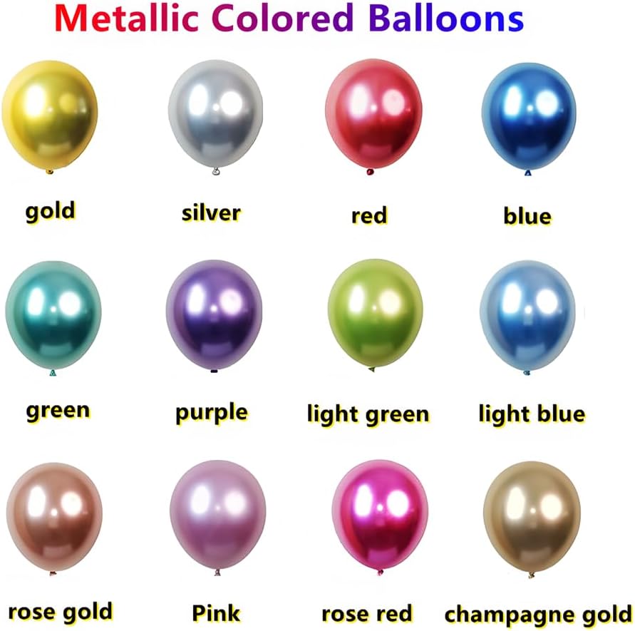 300 Pack Metallic Balloons 12 Inch Chrome Shiny Assorted Colors Latex Rainbow Bulk Balloon 12 Kinds Colorful for Birthday Wedding Bridal Baby Shower Supplies Party Decorations
