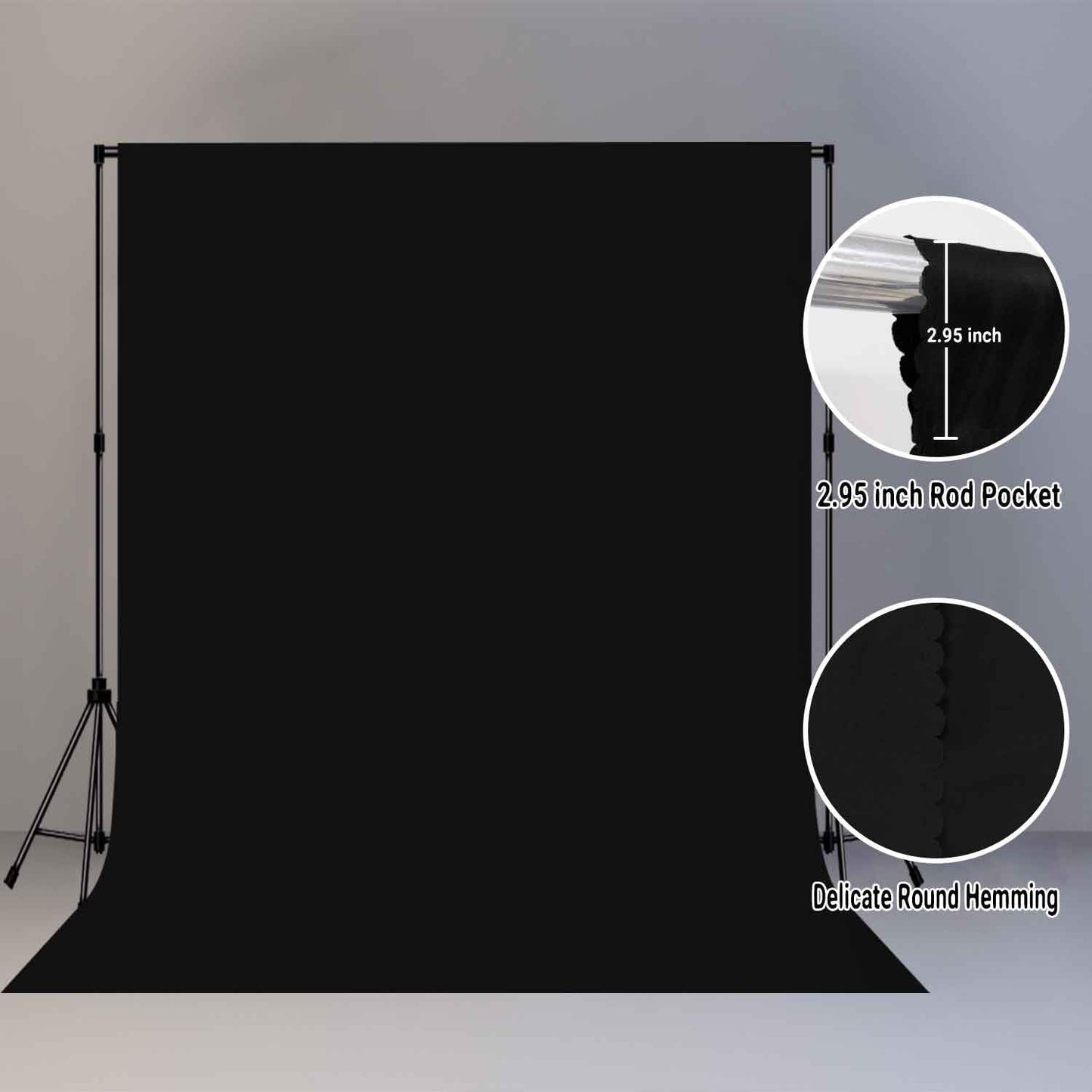 8x10FT Black Screen Backdrops Solid Photo Backdrops Photography Background for Meeting Wall, Party, Videos