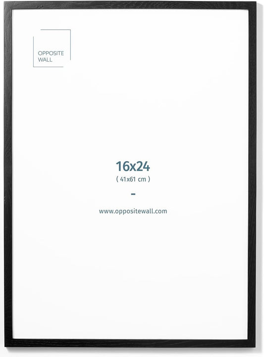 Opposite Wall - 16x24 in - Black Solid Oak Wood Picture Frame - Lightweight, Versatile & Shatterproof - Wall Hanging Poster or Photo Frame - Wall Decor for Office, Gallery & Home