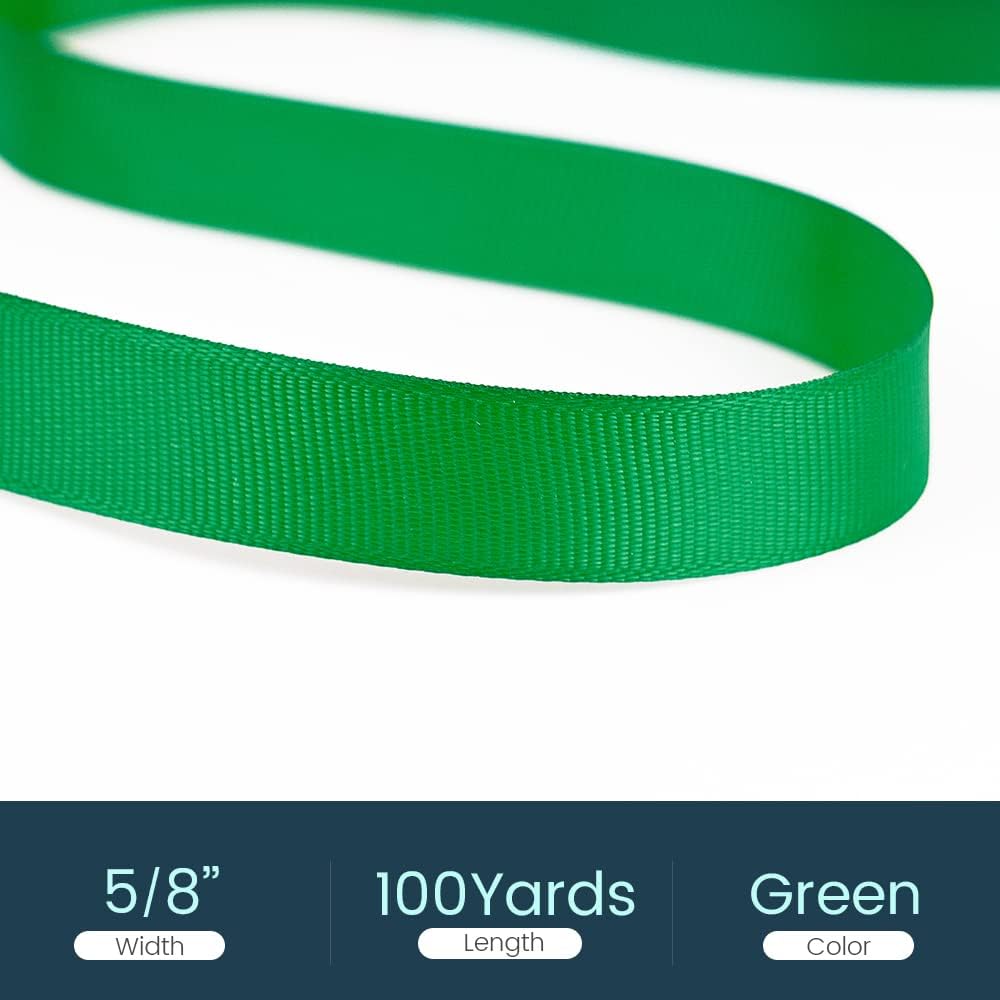 5/8" X 100 Yards Green Grosgrain Ribbon, Premium Grosgrain Ribbon for Sewing, Gift Wrapping, Bow Making, Wedding Decor, Wrapping and More (Green)