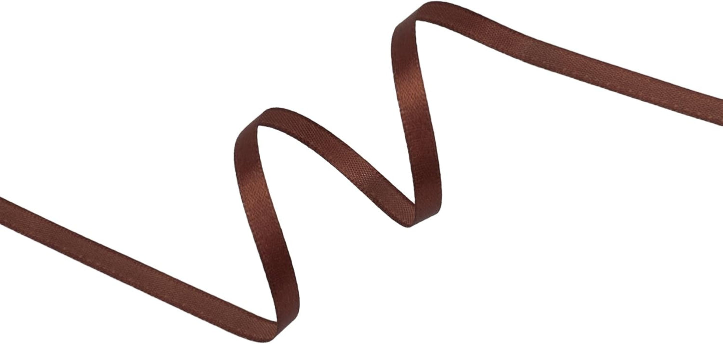 Dark Brown Satin Ribbon 1/4 inch X Continuous 25 Yards, Single Face Polyester Ribbon Perfect for Gift Wrapping, Flower Bouquet, Wedding Decor, Crafts, Bow Making, Sewing and More