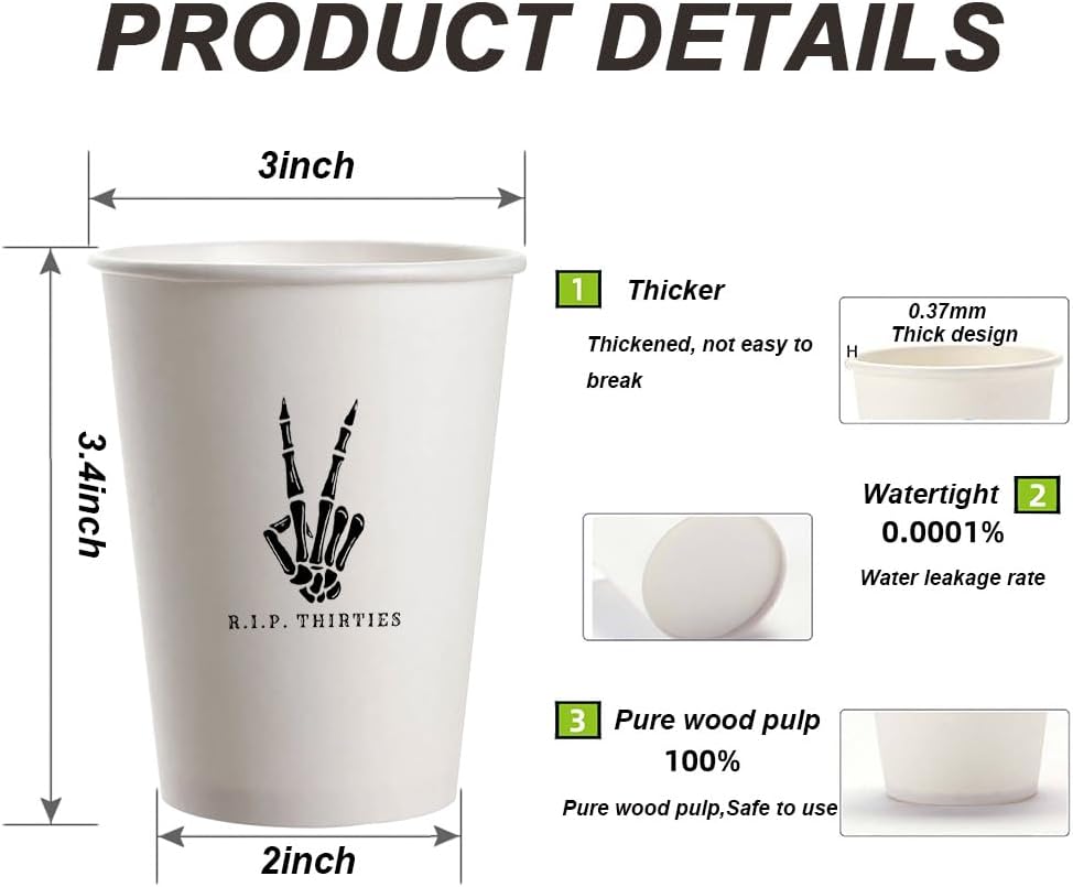 SharkBliss RIP Thirties Party Supplies 240 PCS – Paper Cocktail Napkins Party Cups Water Bottle Labels Toothpick Flags Drinking Straws Gift Tags Forks Plates for Death to My 30s 40th Birthday