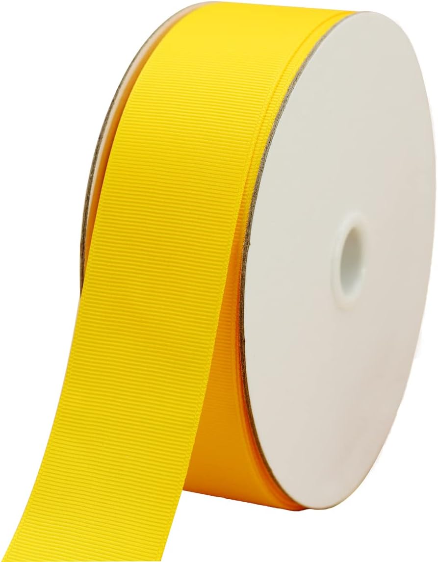 One Roll 50 Yards Soild Gold Grosgrain Ribbon 1 1/2 inch Flower Bouquets Ribbons-1.5 inch Thick Gift Wrapping Ribbon-DIY Crafts Bow Hair Headband Accessories Ribbons #642(38mm)
