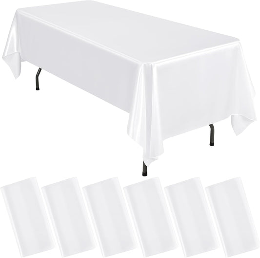 6 Packs Satin Tablecloth 57 x 108 Inch White Rectangular Table Cloth Silk Tablecloth Smooth Fabric Overlay Satin Table Cover Decoration for Wedding Party Banquet Events