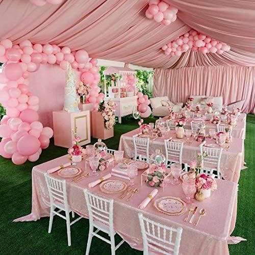 QueenDream Pink Tablecloth 90 x 156 Inch Sequin Tablecloth for Party Decorations Glitter Tablecloth for Bridal Baby Shower Wedding