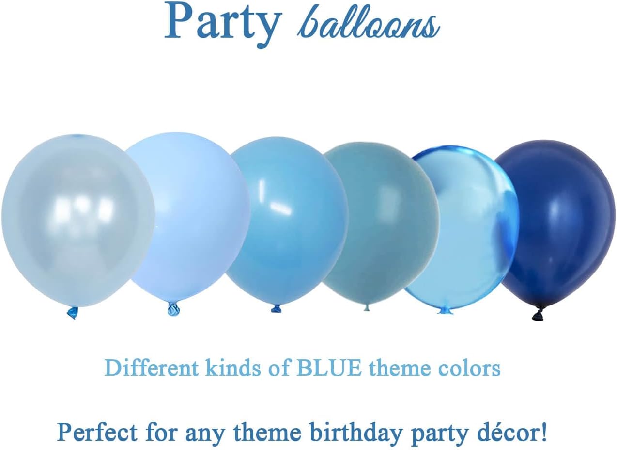 Blue Balloons, Light Blue and Navy Blue Birthday Balloons Party Decorations- 48Pcs 12inch Shades of Baby Blue, Pearl & Metallic Blue Latex Baloons for Balloon Arch Kit - Baby Shower Boy, Men Party