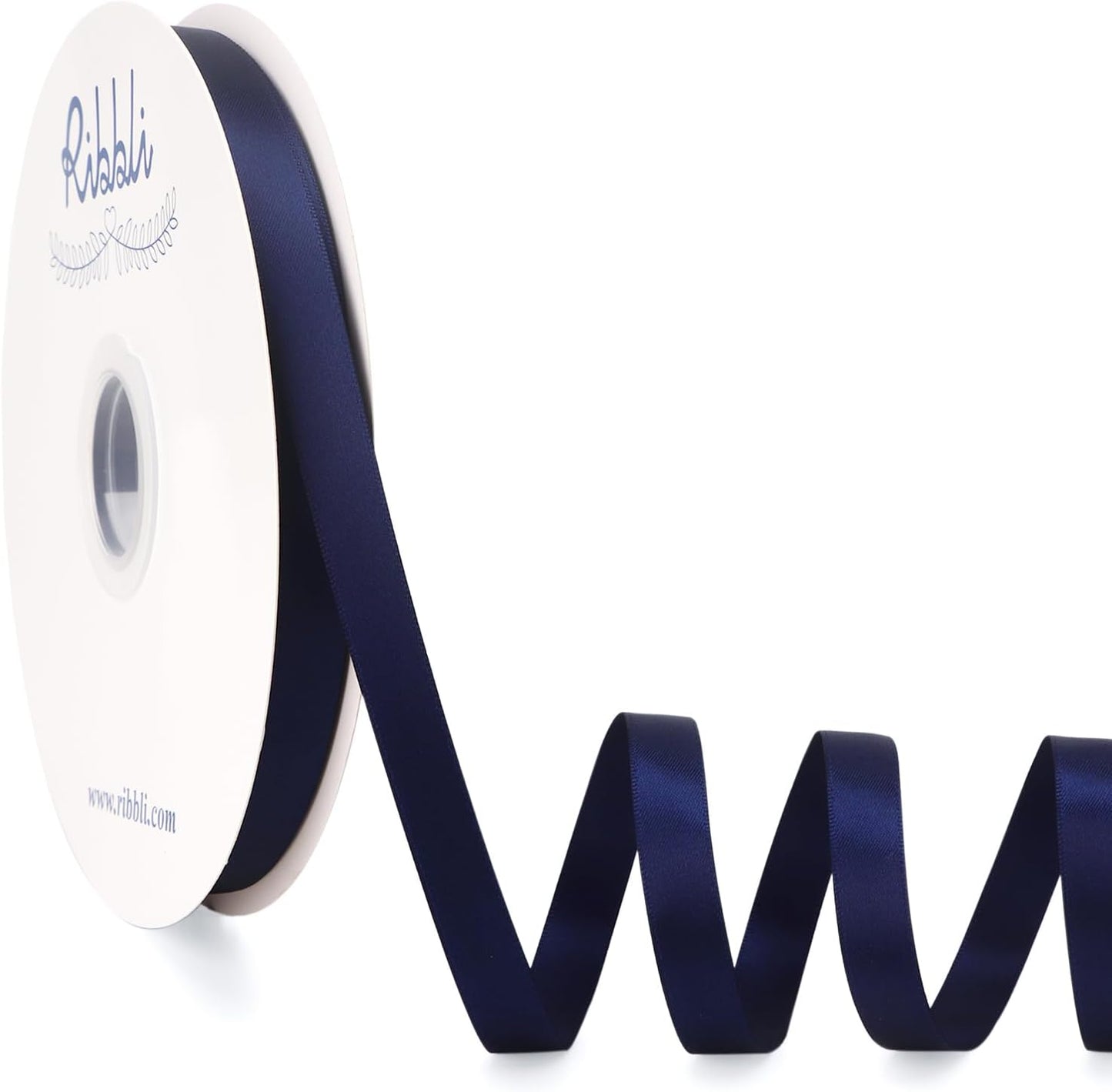 Ribbli Navy Blue Satin Ribbon Double Faced Satin 1/2 Inch x Continuous 100 Yards-Navy Ribbon for Gift Wrapping Crafts Wedding Decoration Bows Bouquet Floral Arrangement
