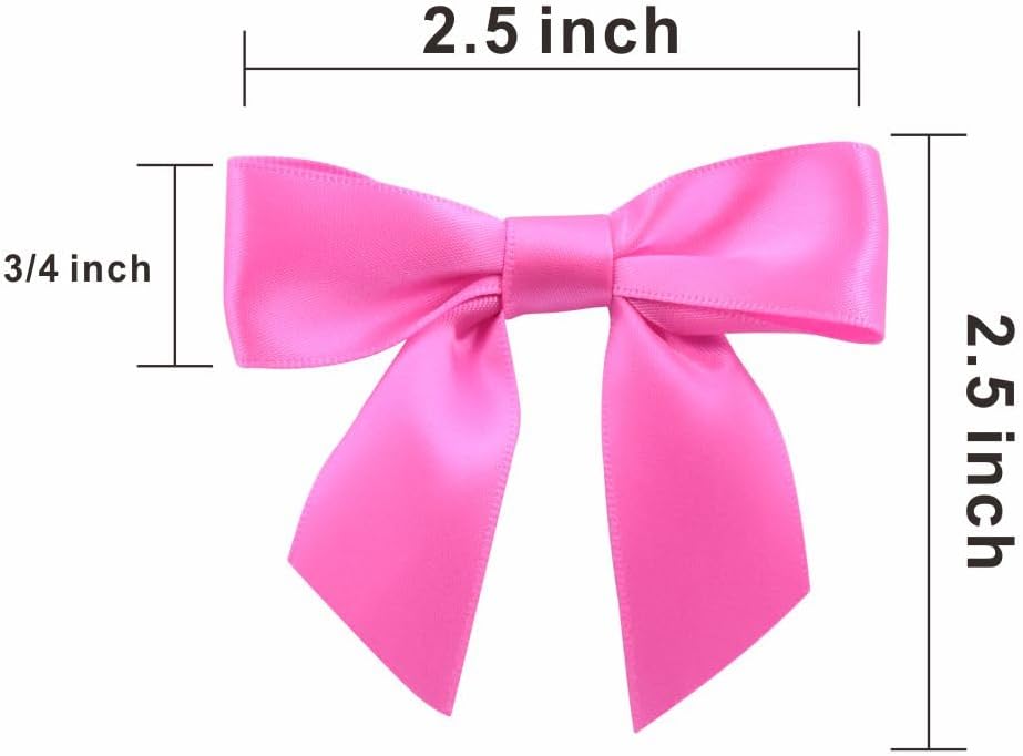 2.5" Hgzgch Pink Satin Ribbon Bow for Gift Wrapping, Premade Bows for Crafts, Cake, Party Favors, Handmade Bows with Double-Sided Tape, Self Adhesive Gift Bows for Presents, Treats, Christmas - 50pcs