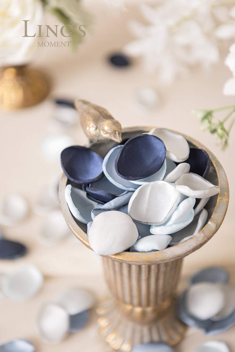 Ling's moment Rose Petals, Silk Flower Petals for Wedding/Aisle/Flower Girl Baskets/Table Centerpiece Décor,etc.Dusty Blue Navy 400pcs