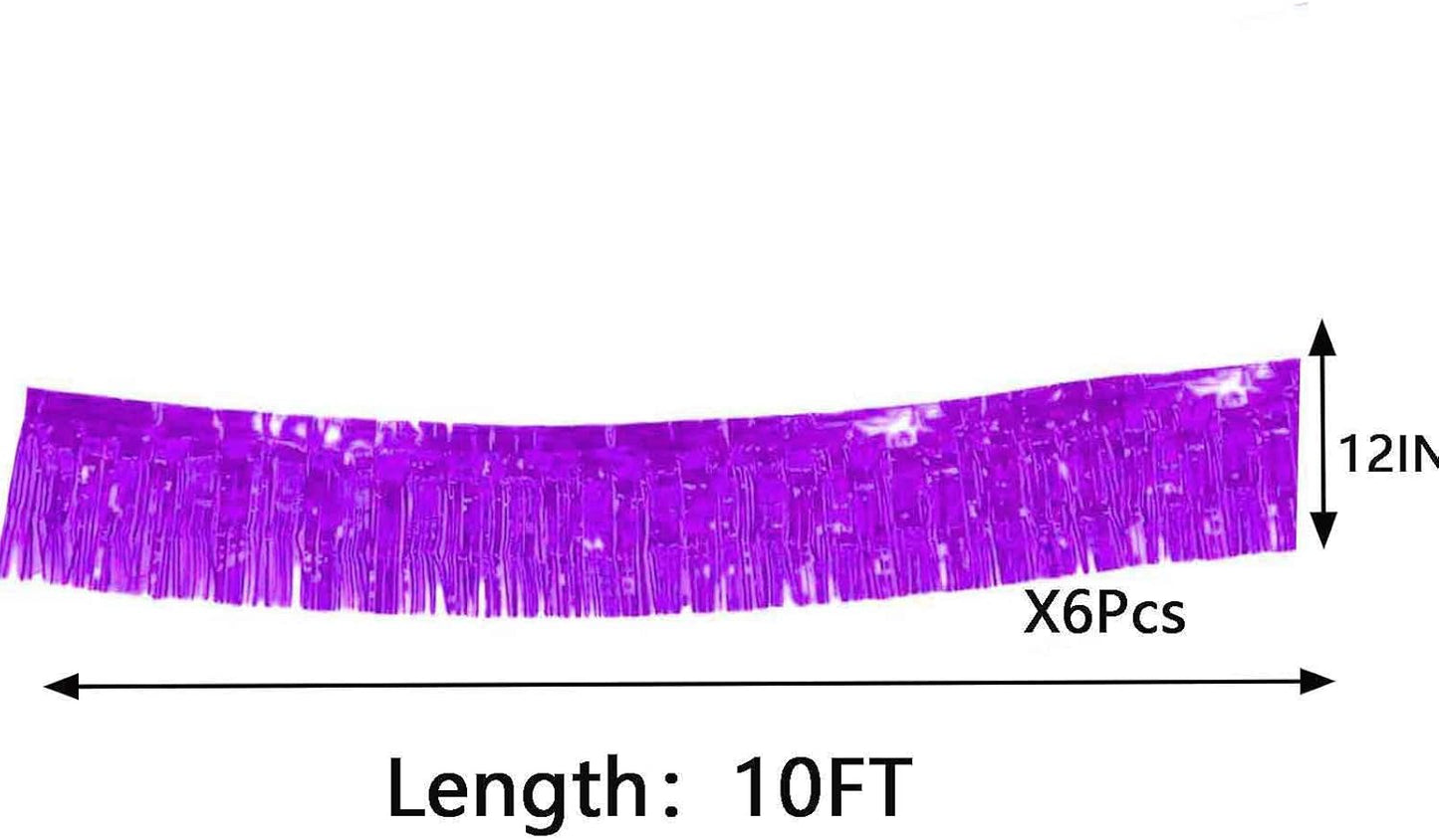 We Moment 6 Pack 10 Feet Purple Foil Fringe Garland Streamers Metallic Tinsel Banner Wall Hanging Fringe Curtain Glitter Backdrop Banner for Parade Floats Wedding Birthday Purple Party Decorations