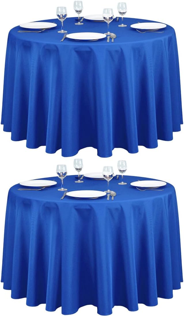 LTC LINENS 2 Pack 108 Inch Round Tablecloth Royal Blue - Great for 48 Inch Round Table Floor Length - Wrinkle Resistant Polyester Fabric Cloth for Wedding