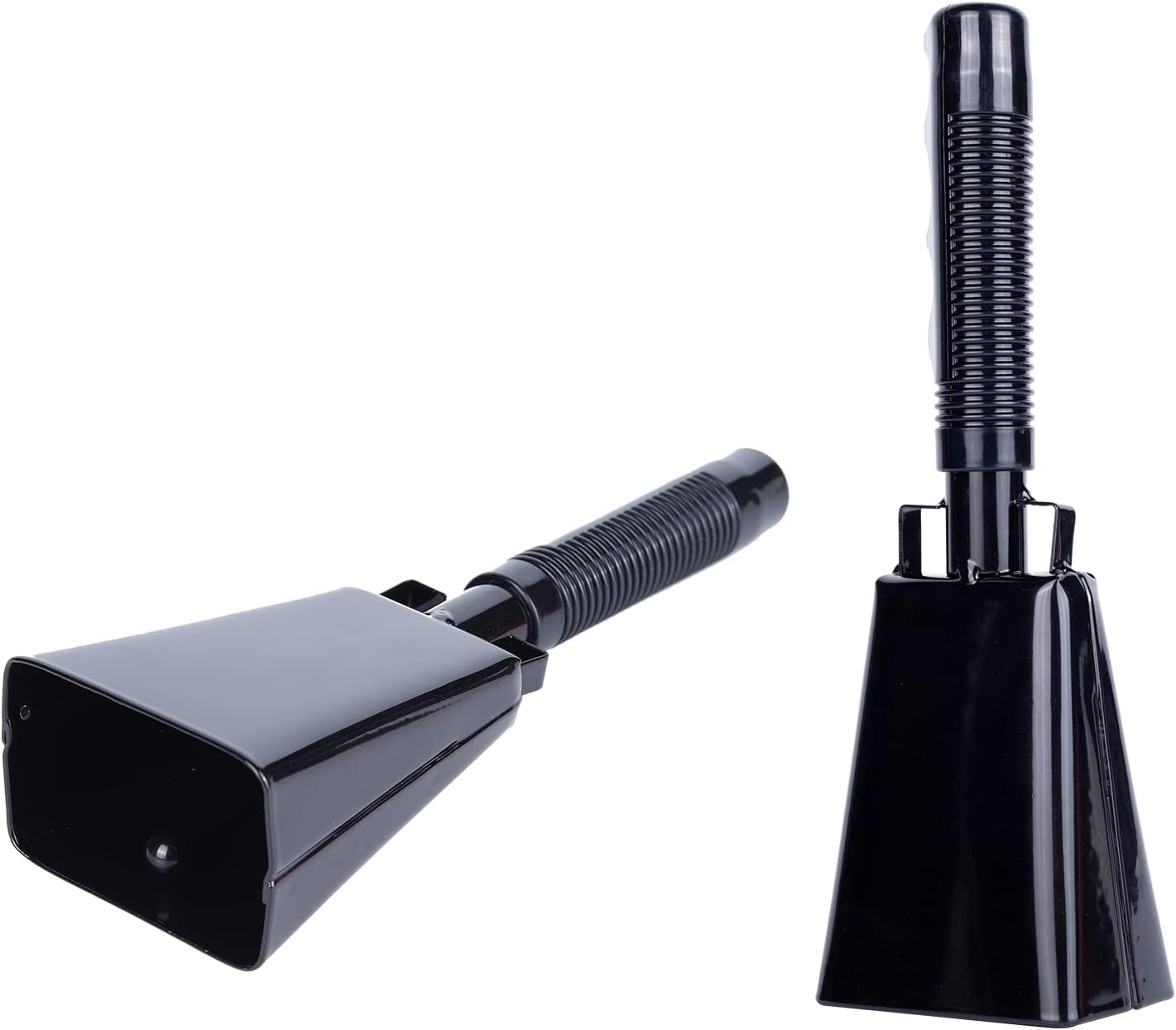 Steel Cowbell with Handle 8 Inch Cow Bells Noise Makers, 2 Pack Large Cowbells for Sporting Events, Hand Percussion Cowbells Cheering Bell for Football Game Party Concert Graduation School (Black)