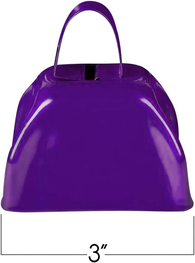 ArtCreativity 3 Inch Purple Metal Cowbell Noisemakers - Pack of 12 - Loud Metal Cowbell Noise Makers with Handles, Great for Football Games, Sporting Events, New Year’s Eve, for Kids and Adults