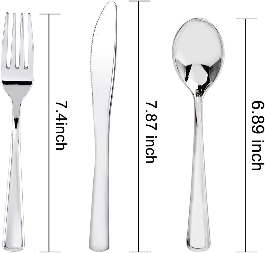 WDF 160 Pieces Silver Plastic Silverware - Silver Disposable Silverware - Plastic Silverware Heavy Duty - 80 Forks 40 Knives 40 Spoons - Disposable Cutlery Perfect for Christmas Wedding/Party