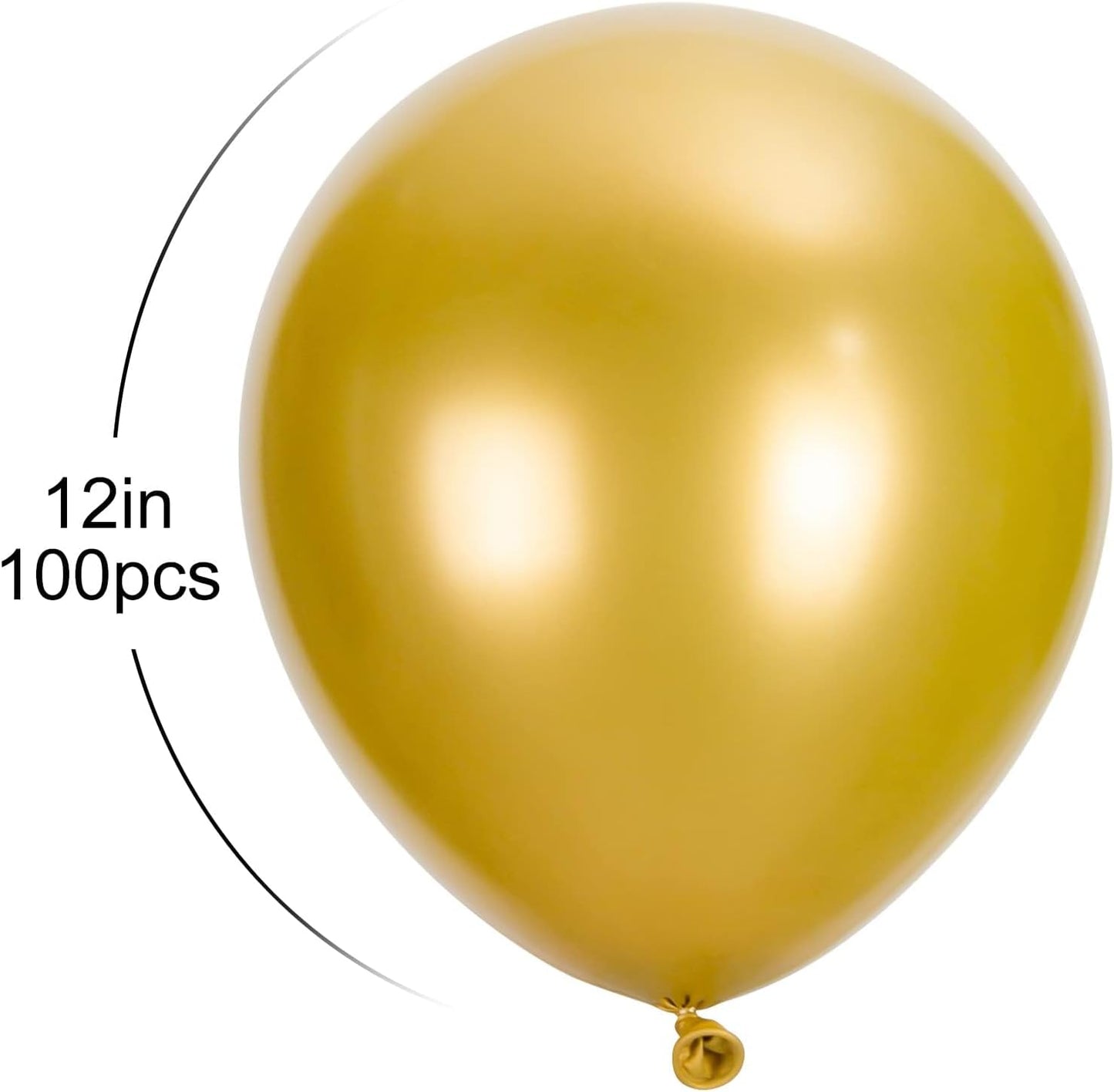 100pcs Metallic Gold Balloons, 12 inch Chrome Gold Latex Party Balloons Helium Quality for Birthday Party, Wedding, New Year Eve Party Decoration (with 66ft Ribbon)