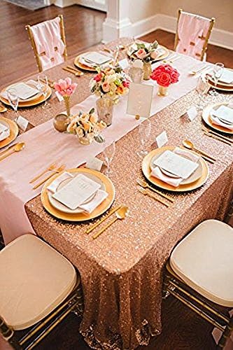 QueenDream Tablecloth 90x156 Rectangle Sequin Table Cloth Rose Gold Wedding Table Linens Glitter Birthday Bridal Party Indoor Outdoor Decorations