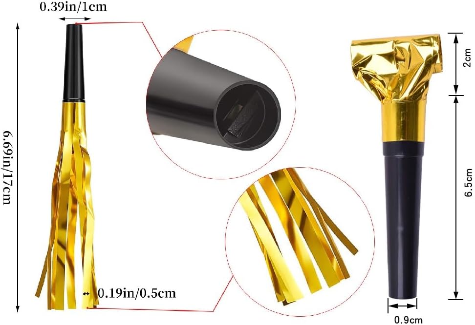 24pcs Party Blowers,Gilding Noisemakers Party Blowouts Squawkers Fringed Noise Maker,Birthday Noisemakers Birthday Blow Horns Party Whistles (Black and gold)