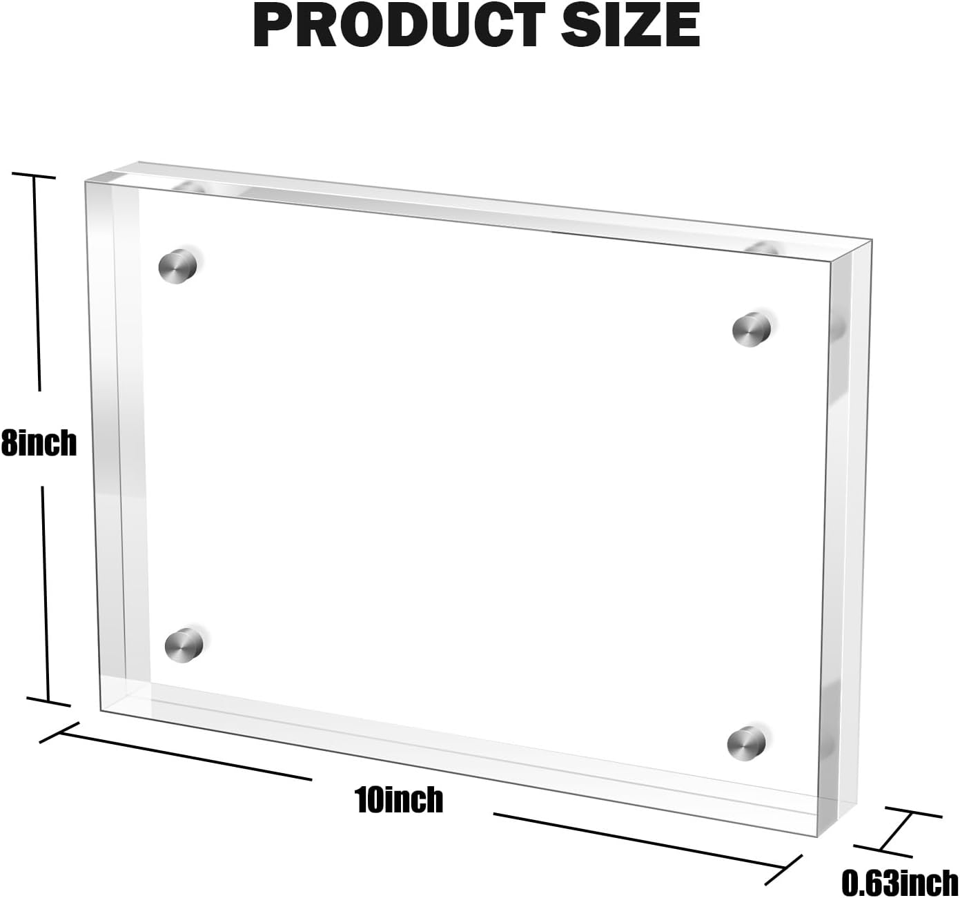 8×10 Inches Acrylic Picture Frame，Clear Magnetic Picture Frame for Wedding，Double Sided Frameless Photo Frame for Desktop Free Standing,Display Stand Photo Frame