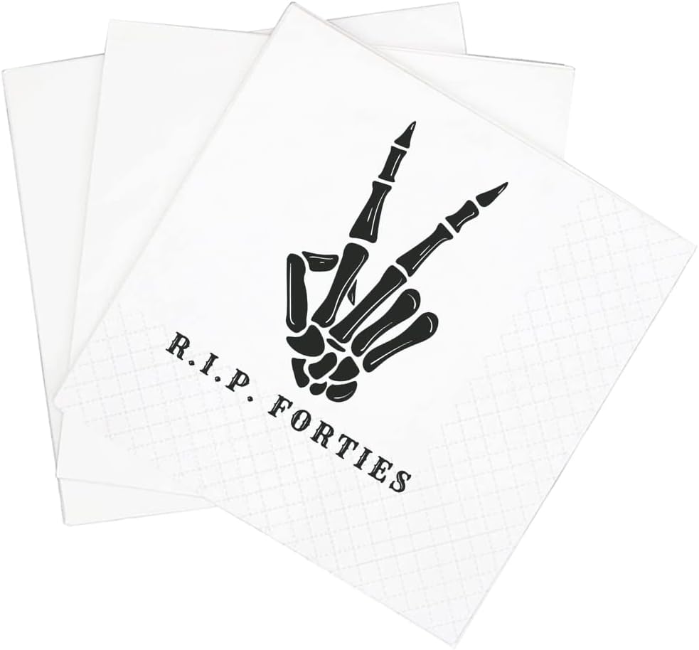SharkBliss RIP Forties Cocktail Napkins, 100 Pack RIP Forties Death to My 40s Dirty 50 Birthday Paper Cocktail Beverage Napkins in Bulk for 50th Birthday | 2-Ply, 5x5" (RIP Forties Napkins)