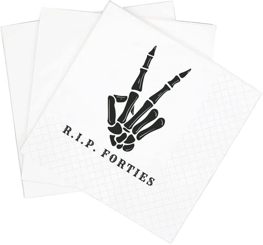 SharkBliss RIP Forties Cocktail Napkins, 100 Pack RIP Forties Death to My 40s Dirty 50 Birthday Paper Cocktail Beverage Napkins in Bulk for 50th Birthday | 2-Ply, 5x5" (RIP Forties Napkins)