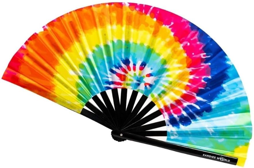 Kandies World UV Reactive Custom Festival Folding Hand Fan - Unique Designs, Made of Bamboo, Clacking Sound, Lightweight - Perfect Rave and Festival Accessory!