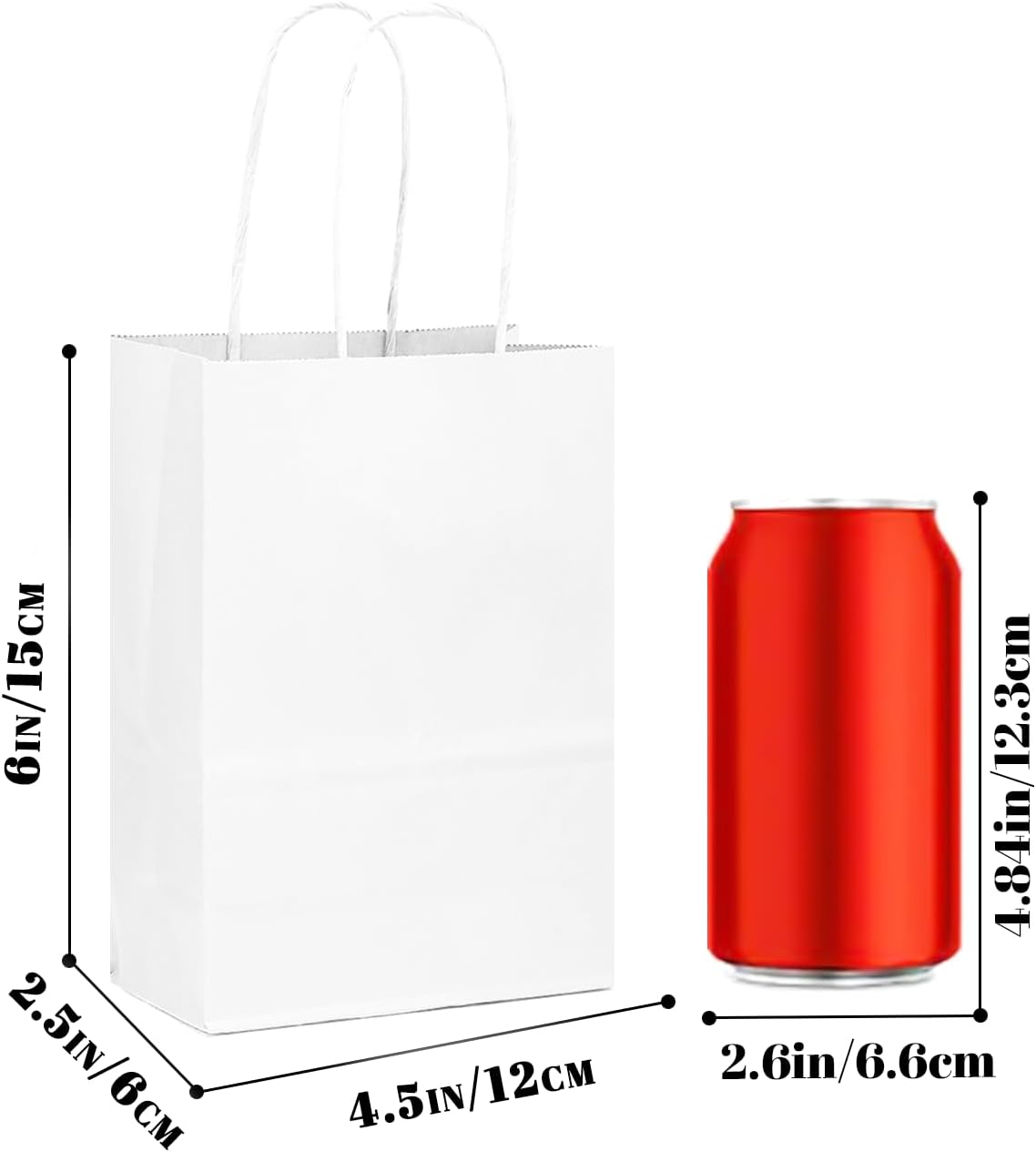 qiqee 50-Packs White Paper Gift Bags with Handles Bulk 4.5"x2.5"x6" Mini Size Party Favor Bags Multiple Uses