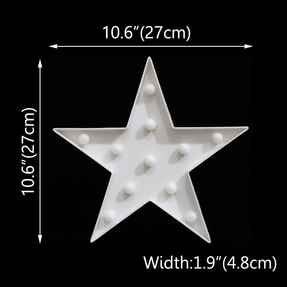 LED Marquee Star Sign Night Light, Battery Operated Star Shaped Desk Table Lamp for Kids, Baby, Child, Girl Gift, Nursery Room, Wall Decor (White)