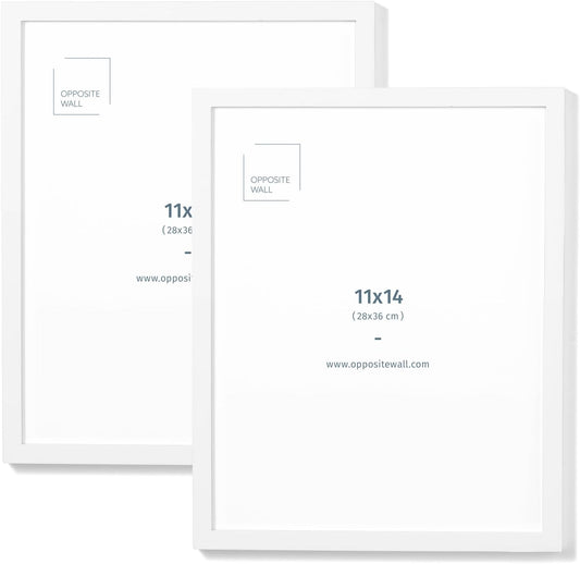 Opposite Wall - 11x14 in - White Solid Oak Wood Picture Frame - Lightweight, Versatile & Shatterproof - Wall Hanging Poster or Photo Frame - Wall Decor for Office, Gallery & Home - 2 Pack