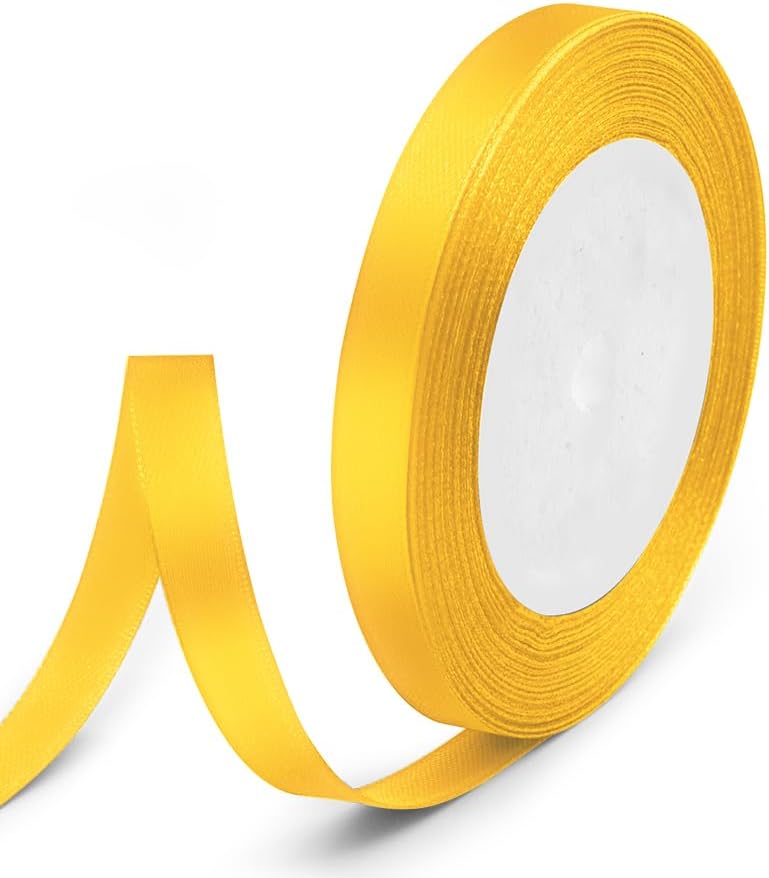 3/8" x 25 Yards Satin Ribbon, Yellow Silk Ribbon Ideal for Gift Wrapping, Floral Bouquets, Crafts, Wedding Party Decorations, Christmas and Sewing Projects