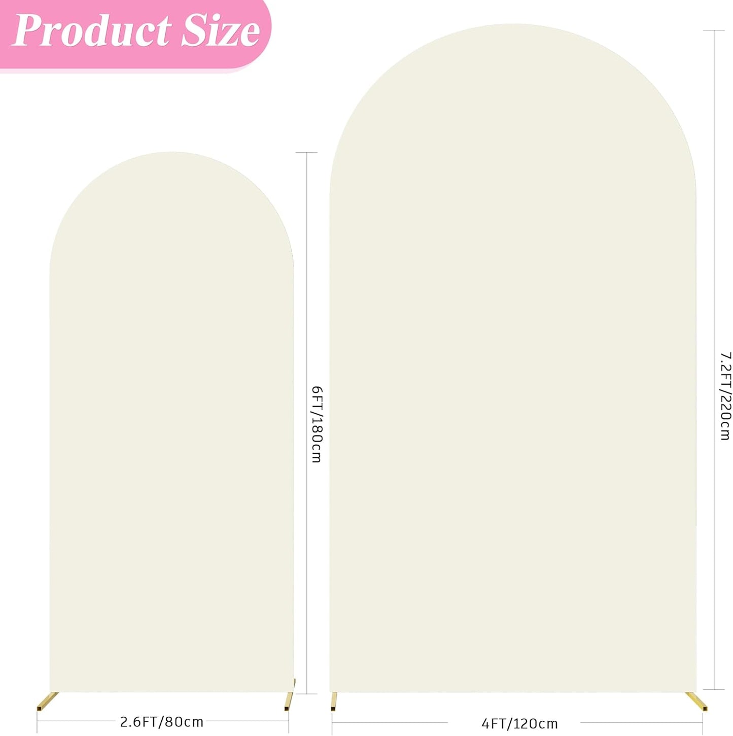 Fomcet Set of 2 Wedding Arch Cover 6FT, 7.2FT Ivory 2-Sided Round Top Spandex Arch Backdrop Cover Fitted Fabric for Birthday Party Baby Shower Wedding Arch Stand Decoration
