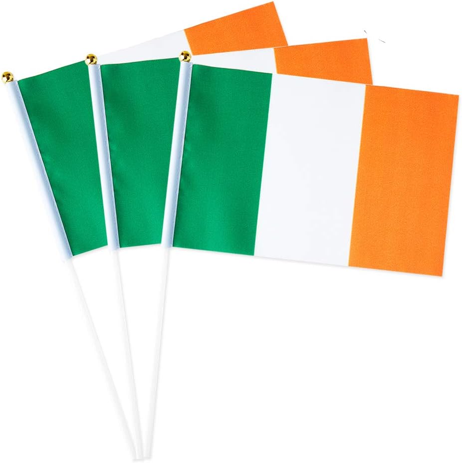 Ireland Flag Irish Flag, Small Mini Handheld Ireland Flags on Stick, Ideal for Party Parades Sports Events Patriotic Festival Decorations